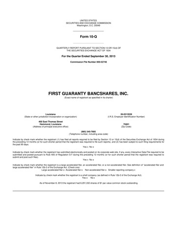 Thumbnail First Guaranty Bancshares 10-Q Quarterly Report FY2013 