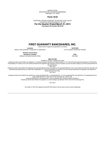 Thumbnail First Guaranty Bancshares 10-Q Quarterly Report FY2014 