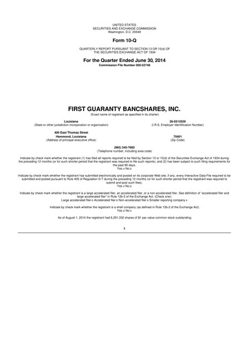 Thumbnail First Guaranty Bancshares 10-Q Quarterly Report FY2014 