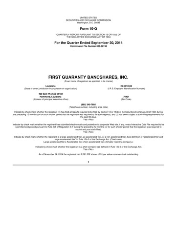Thumbnail First Guaranty Bancshares 10-Q Quarterly Report FY2014 