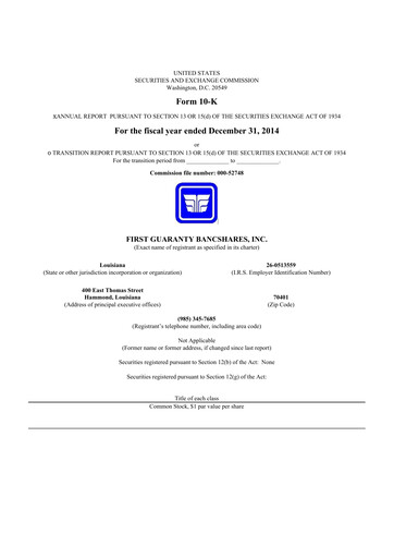 Thumbnail First Guaranty Bancshares 10-K Annual Report 2014