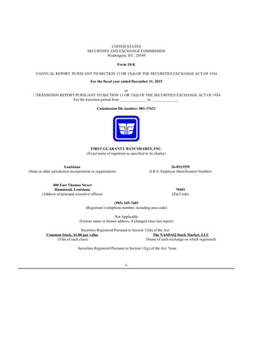 Thumbnail First Guaranty Bancshares 10-K Annual Report 2015