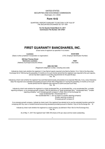 Thumbnail First Guaranty Bancshares 10-Q Quarterly Report FY2017 