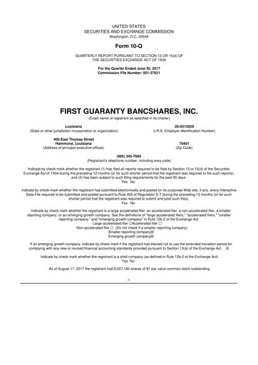 Thumbnail First Guaranty Bancshares 10-Q Quarterly Report FY2017 