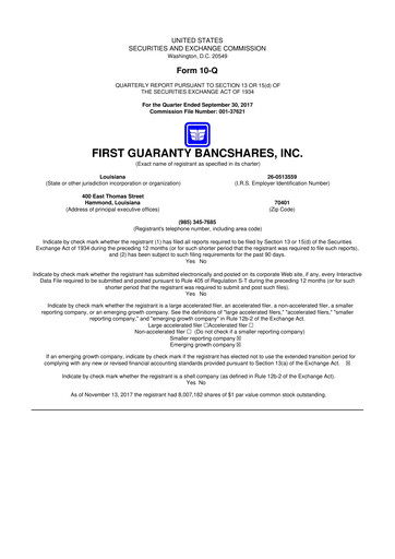 Thumbnail First Guaranty Bancshares 10-Q Quarterly Report FY2017 