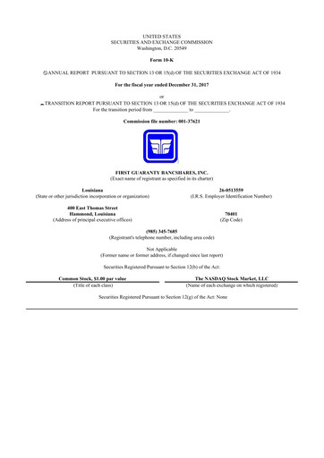 Thumbnail First Guaranty Bancshares 10-K Annual Report 2017