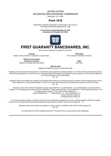 Thumbnail First Guaranty Bancshares 10-Q Quarterly Report FY2018 