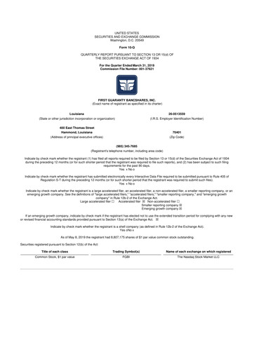 Thumbnail First Guaranty Bancshares 10-Q Quarterly Report FY2019 