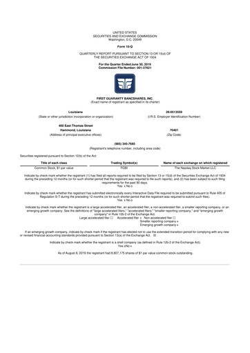 Thumbnail First Guaranty Bancshares 10-Q Quarterly Report FY2019 