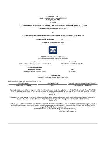 Thumbnail First Guaranty Bancshares 10-Q Quarterly Report FY2020 