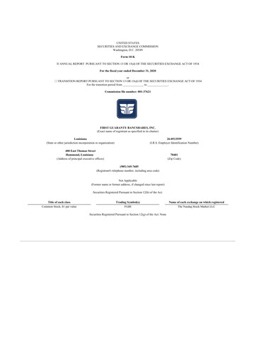 Thumbnail First Guaranty Bancshares 10-K Annual Report 2020