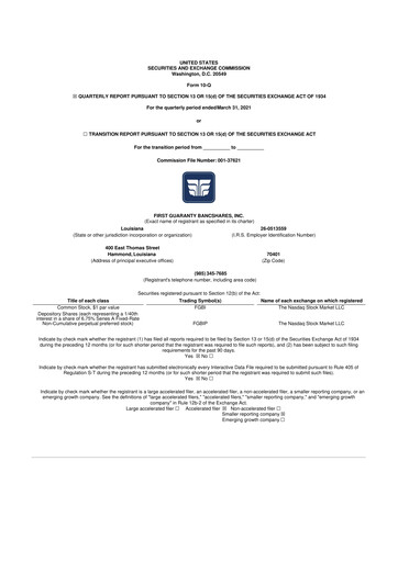 Thumbnail First Guaranty Bancshares 10-Q Quarterly Report FY2021 