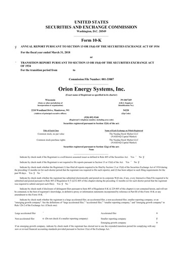 Thumbnail Orion Energy Systems
 10-K Annual Report 2018