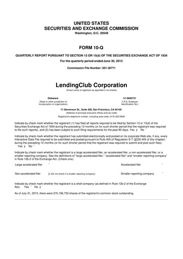 Thumbnail LendingClub
 10-Q Quarterly Report FY2015 
