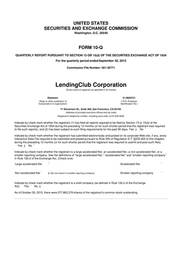 Thumbnail LendingClub
 10-Q Quarterly Report FY2015 