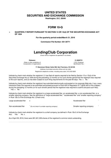 Thumbnail LendingClub
 10-Q Quarterly Report FY2016 