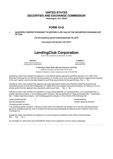 Thumbnail LendingClub
 10-Q Quarterly Report FY2018 