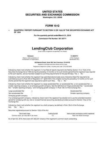 Thumbnail LendingClub
 10-Q Quarterly Report FY2019 