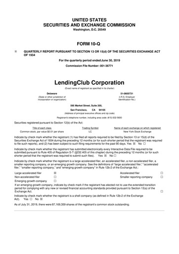 Thumbnail LendingClub
 10-Q Quarterly Report FY2019 