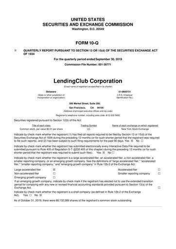 Thumbnail LendingClub
 10-Q Quarterly Report FY2019 