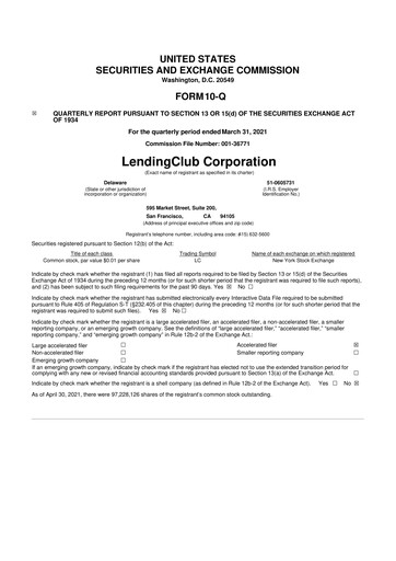 Thumbnail LendingClub
 10-Q Quarterly Report FY2021 