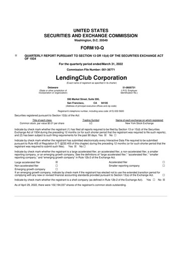 Thumbnail LendingClub
 10-Q Quarterly Report FY2022 