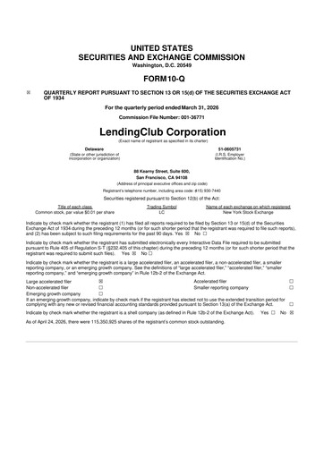 Thumbnail LendingClub
 10-Q Quarterly Report FY 