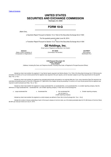 Thumbnail Q2 10-Q Quarterly Report FY2014 