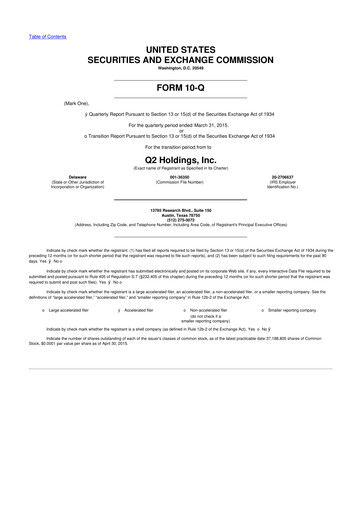 Thumbnail Q2 10-Q Quarterly Report FY2015 