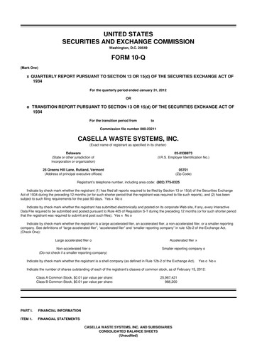 Thumbnail Casella Waste Systems
 10-Q Quarterly Report FY2012 