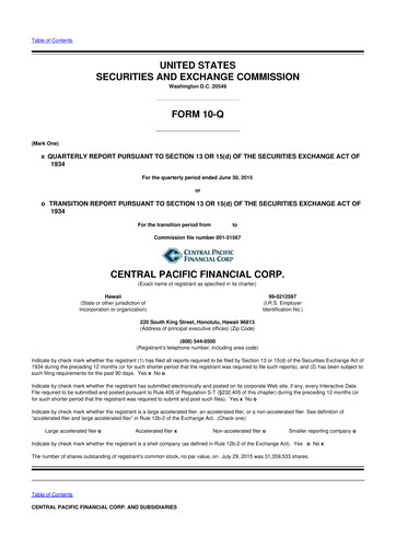 Thumbnail Central Pacific Financial 10-Q Quarterly Report FY2015 