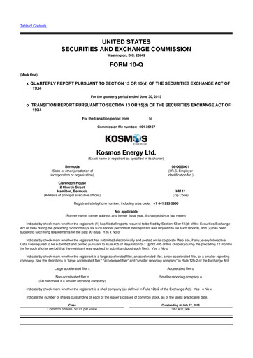 Thumbnail Kosmos Energy 10-Q Quarterly Report FY2015 