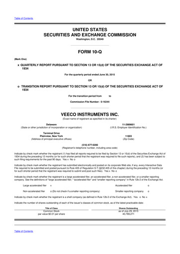Thumbnail Veeco
 10-Q Quarterly Report FY2015 