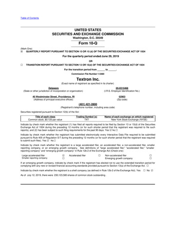 Miniature Textron 10-Q Rapport trimestriel 2019 