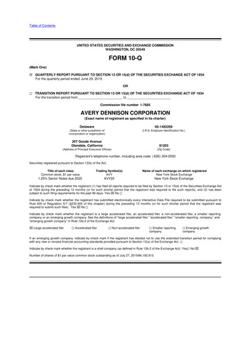 Miniature Avery Dennison
 10-Q Rapport trimestriel 2019 