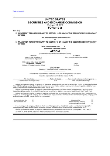 Thumbnail AECOM 10-Q Quarterly Report FY2019 