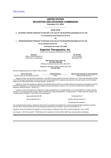 Thumbnail Esperion Therapeutics 10-Q Quarterly Report FY 