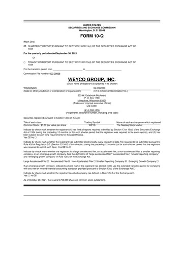 Thumbnail Weyco Group 10-Q Quarterly Report FY2021 