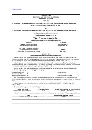 Thumbnail Titan Pharmaceuticals
 10-Q Quarterly Report FY2021 