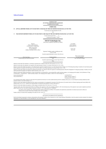 Thumbnail ESCO Technologies
 10-K Annual Report 2021