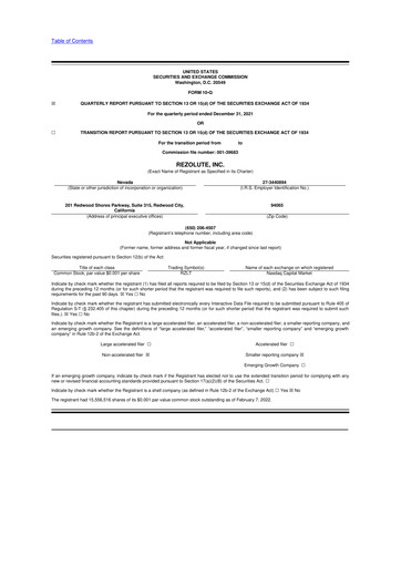 Thumbnail Rezolute 10-Q Quarterly Report FY2022 