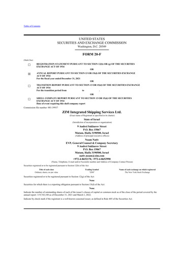 Thumbnail ZIM Integrated Shipping Services 20-F Annual Report 2021