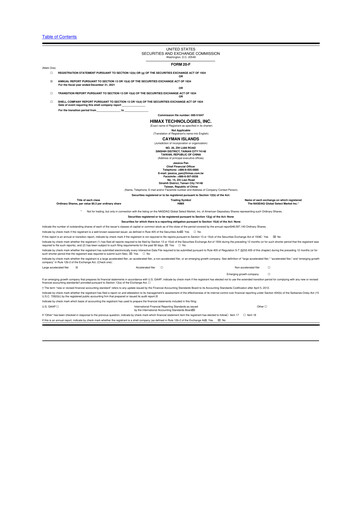 Thumbnail Himax Technologies 20-F Annual Report 2021