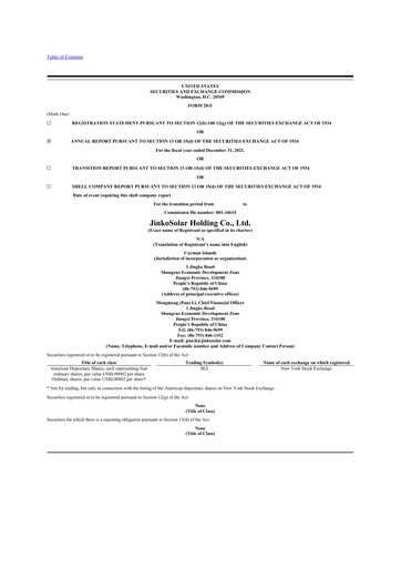 Thumbnail Jinko Solar 20-F Annual Report 2021