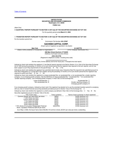 Thumbnail Sachem Capital
 10-Q Quarterly Report FY 
