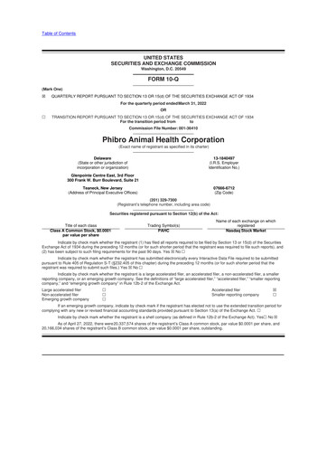 Thumbnail Phibro Animal Health
 10-Q Quarterly Report FY2022 