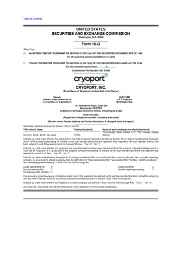 Thumbnail CryoPort 10-Q Quarterly Report FY2022 