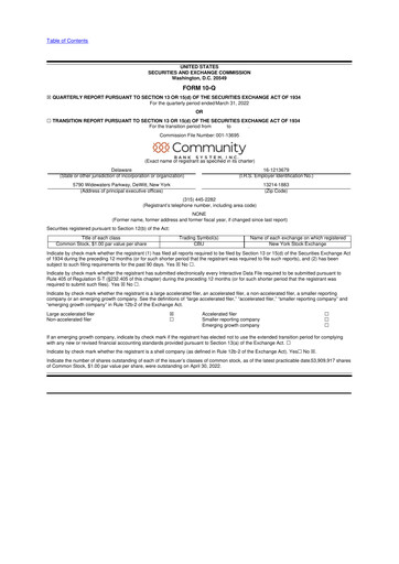 Thumbnail Community Financial System 10-Q Quarterly Report FY2022 