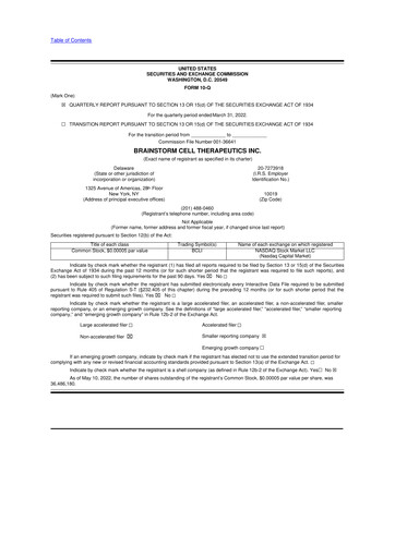 Thumbnail BrainStorm Cell Therapeutics 10-Q Quarterly Report FY2022 