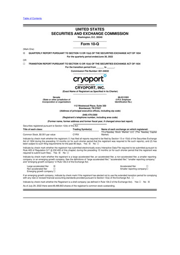 Thumbnail CryoPort 10-Q Quarterly Report FY2022 